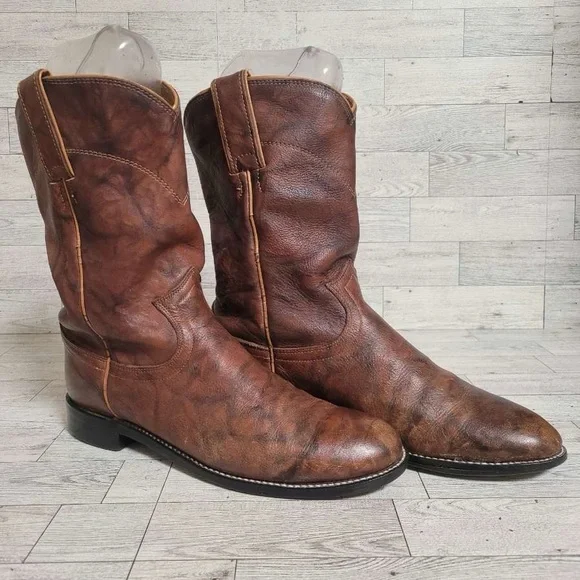 Women’s Justin Brown Marbled Leather Western Rodeo Roper Boots Size 7.5 B - Picture 2 of 9